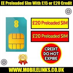 £15 or £20 EE Credit Preloaded SIM - Credit DO NOT EXPIRE